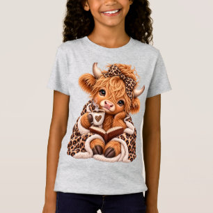 Highland Cow Winter Christmas Coquette Leopard bow T-Shirt