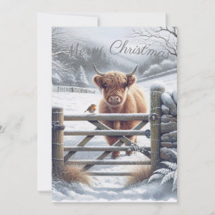 Highland Cow Winter Christmas Watercolor Holiday Card