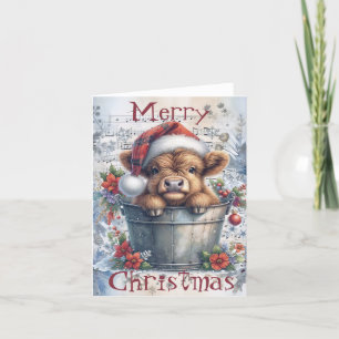 Highland Cow Winter Christmas Watercolor Holiday Card