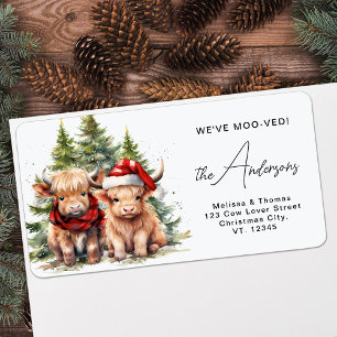 Highland Cow Winter Return Address Holiday Moving Label