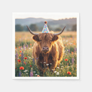 Highland Cow with Birthday Party Hat Napkin