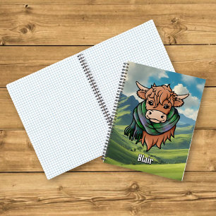 Highland Cow with Blair Tartan Scarf Notebook
