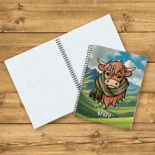 Highland Cow with Bruce Hunting Tartan Scarf Notebook