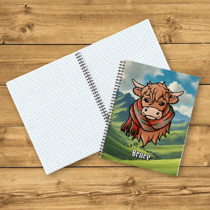 Highland Cow with Bruce Tartan Scarf Notebook