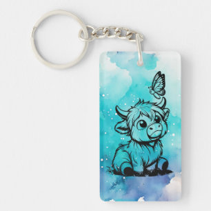 Highland Cow with Butterfly Key Ring