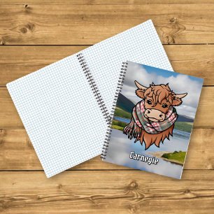 Highland Cow with Carnegie Dress Tartan Scarf Notebook