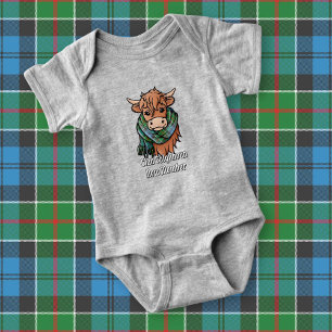 Highland Cow with Colquhoun Tartan Scarf Baby Bodysuit