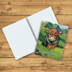 Highland Cow with Davidson Tartan Scarf Notebook