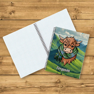 Highland Cow with Ferguson Tartan Scarf Notebook