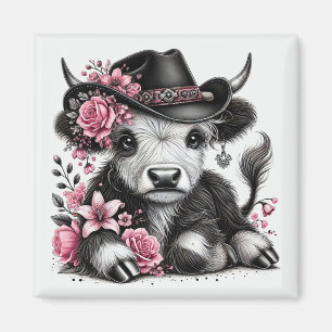 Highland Cow With Floral Hat Magnet