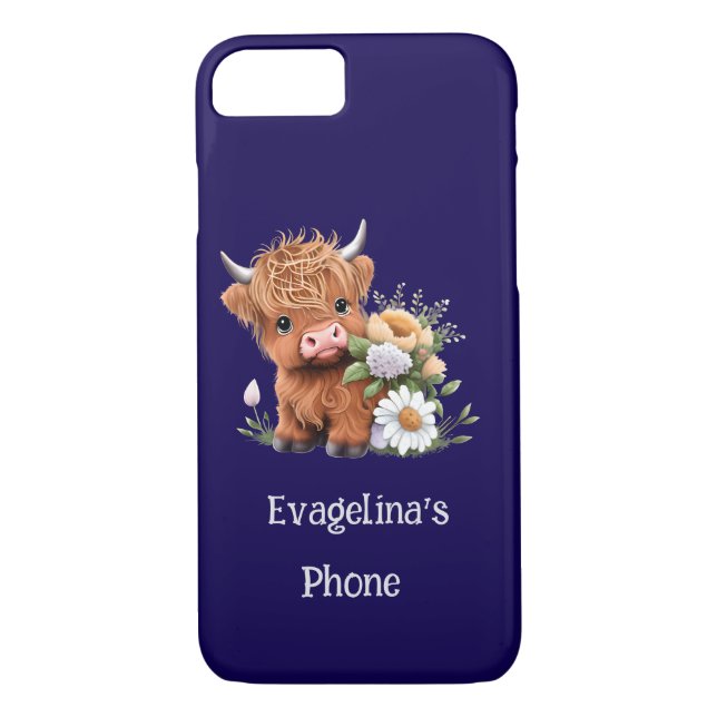 Highland Cow with Flowers Custom Case-Mate iPhone Case (Back)