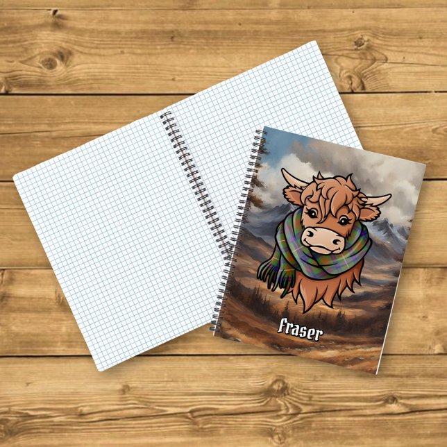Highland Cow with Fraser Hunting Tartan Scarf Notebook (Creator Uploaded)