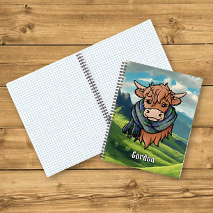 Highland Cow with Gordon Tartan Scarf Notebook