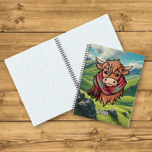 Highland Cow with Grant Tartan Scarf Notebook
