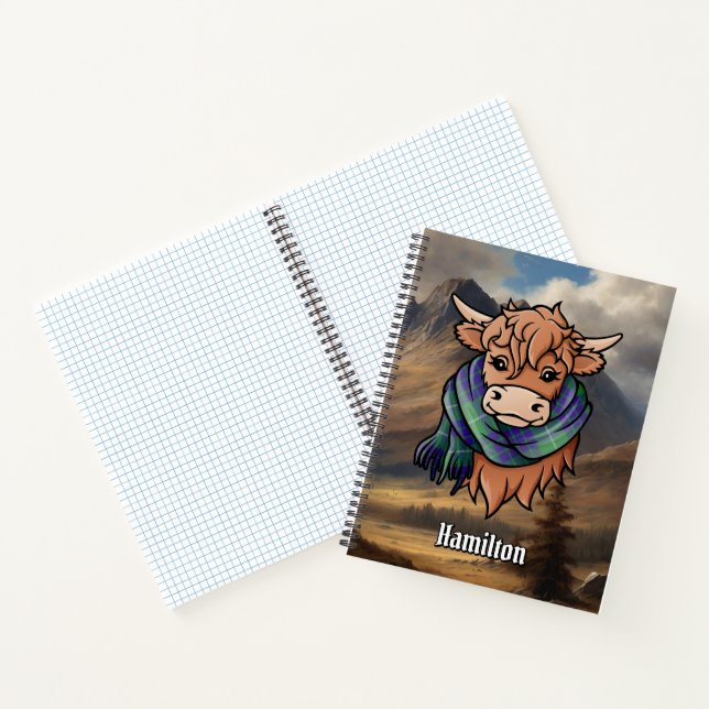 Highland Cow with Hamilton Hunting Tartan Scarf Notebook (Inside)