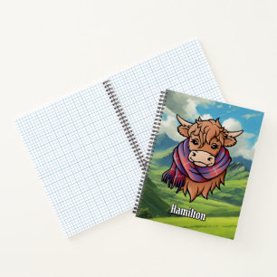 Highland Cow with Hamilton Red Tartan Scarf Notebook