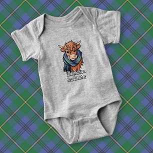 Highland Cow with Johnston Tartan Scarf Baby Bodysuit