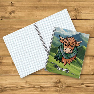 Highland Cow with Kennedy Tartan Scarf Notebook