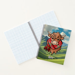 Highland Cow with Kerr Tartan Scarf Notebook