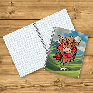 Highland Cow with Kerr Tartan Scarf Notebook