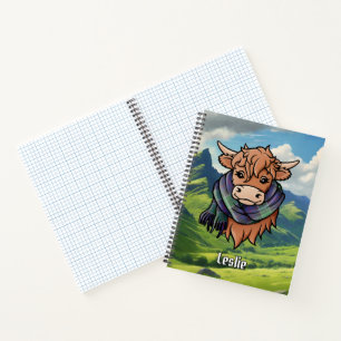 Highland Cow with Leslie Hunting Tartan Scarf Notebook