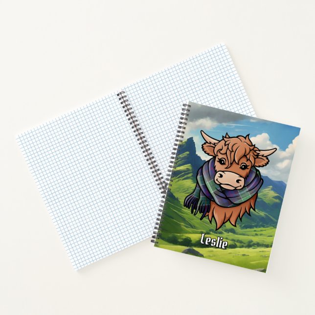 Highland Cow with Leslie Hunting Tartan Scarf Notebook (Inside)