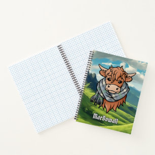 Highland Cow with MacDowall Tartan Scarf Notebook