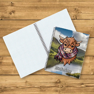 Highland Cow with MacFarlane Dress Tartan Scarf Notebook