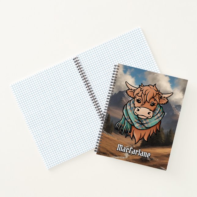 Highland Cow with MacFarlane Hunting Tartan Scarf Notebook (Inside)