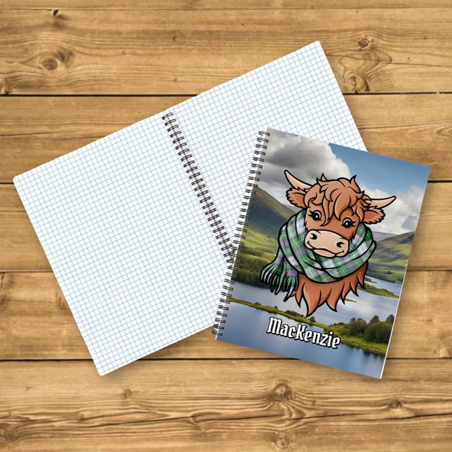 Highland Cow with MacKenzie Dress Tartan Scarf Notebook (Creator Uploaded)