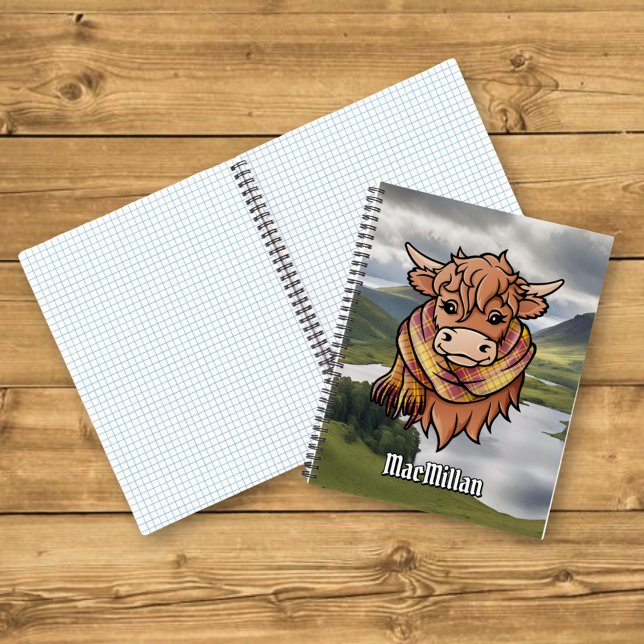 Highland Cow with MacMillan Dress Tartan Scarf Notebook (Creator Uploaded)