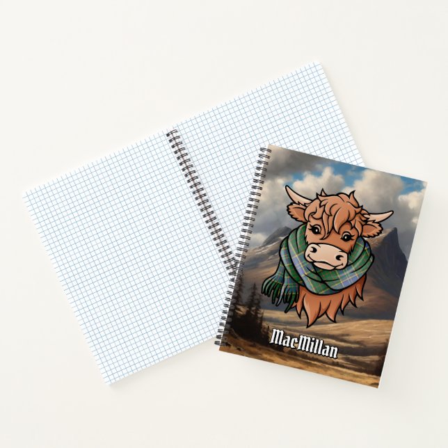 Highland Cow with MacMillan Hunting Tartan Scarf Notebook (Inside)