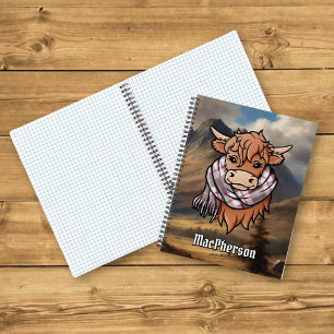 Highland Cow with MacPherson Hunting Tartan Scarf Notebook