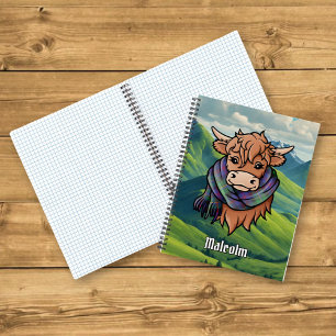 Highland Cow with Malcolm Tartan Scarf Notebook