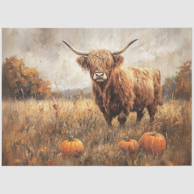 Highland Cow with Pumpkins Tissue Paper (Front)