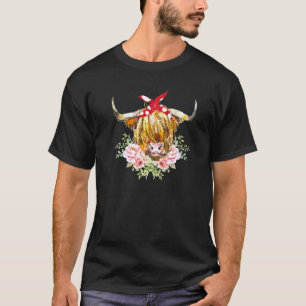 Highland Cow With Red Bandanna Flower Cows Heifer T-Shirt