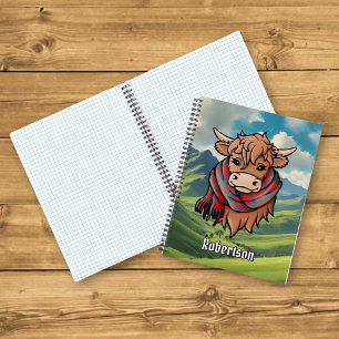 Highland Cow with Robertson Tartan Scarf Notebook