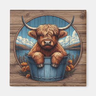 Highland Cow With Scenic Background Magnet