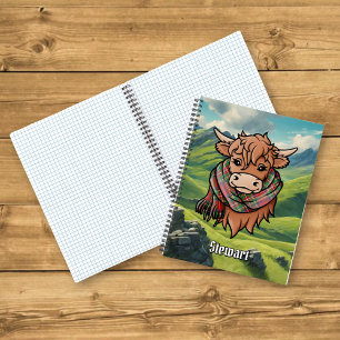 Highland Cow with Stewart Royal Tartan Scarf Notebook