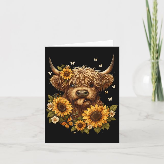 Highland Cow With Sunflower  Card (Front)