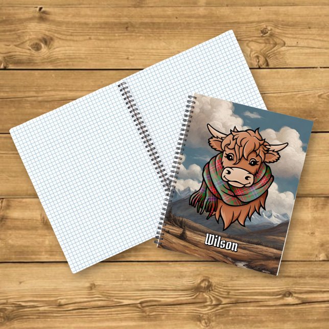 Highland Cow with Wilson Modern Tartan Scarf Notebook (Creator Uploaded)