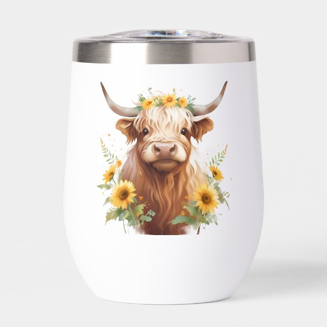 Highland Cow with Yellow Sunflower Flower Crown (Front)