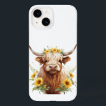 Highland Cow with Yellow Sunflower Flower Crown Case-Mate iPhone 14 Case<br><div class="desc">cute pretty highland cow, yellow sunflower flower crown, sunflowers on horned head, flowers and bull horns, watercolor art painting illustration, beautiful scottish cattle ranch, wild nature meadow field, summer farm spring vibe, cowgirl farmer, flowery shaggy sweet adorable</div>