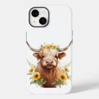 Highland Cow with Yellow Sunflower Flower Crown