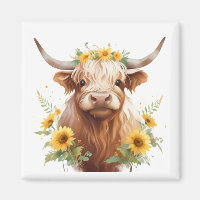 Highland Cow with Yellow Sunflower Flower Crown