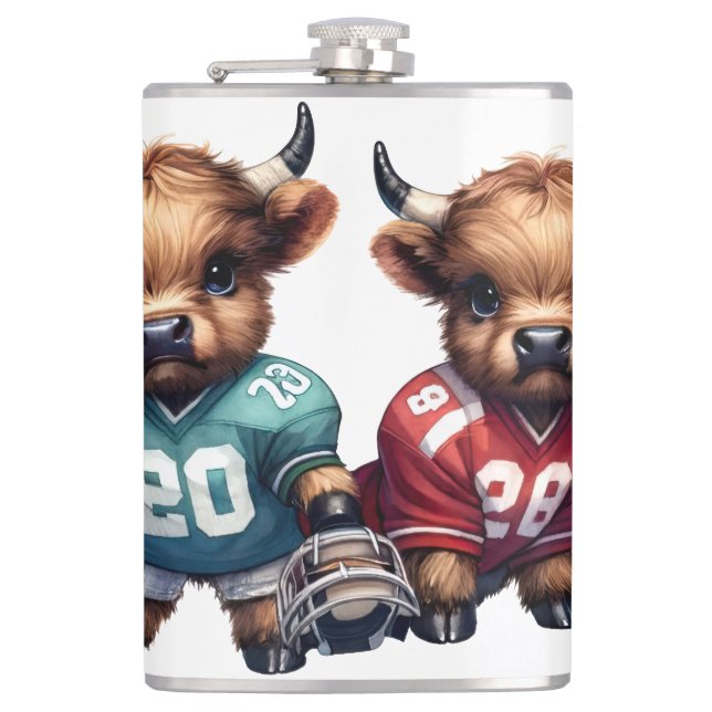 Highland Cows and Football Hip Flask (Front)