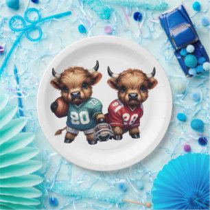 Highland Cows and Football Paper Plate