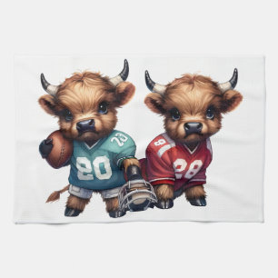 Highland Cows and Football Tea Towel