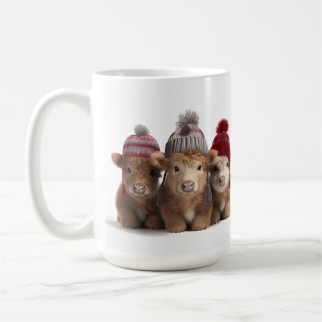 Highland Cows Christmas Holiday Coffee Mug (Left)