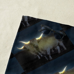 Highland Cows Glowing In The Dark, Beach Towel